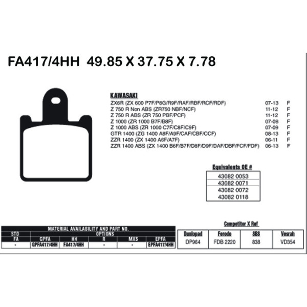 EBC EBC Brake Pads FA417/4HH (4 Pcs Per Set)